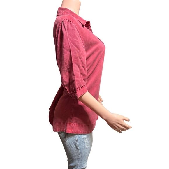 Pulp short sleeve burgundy pleated button down casual shirt L - Picture 5 of 6